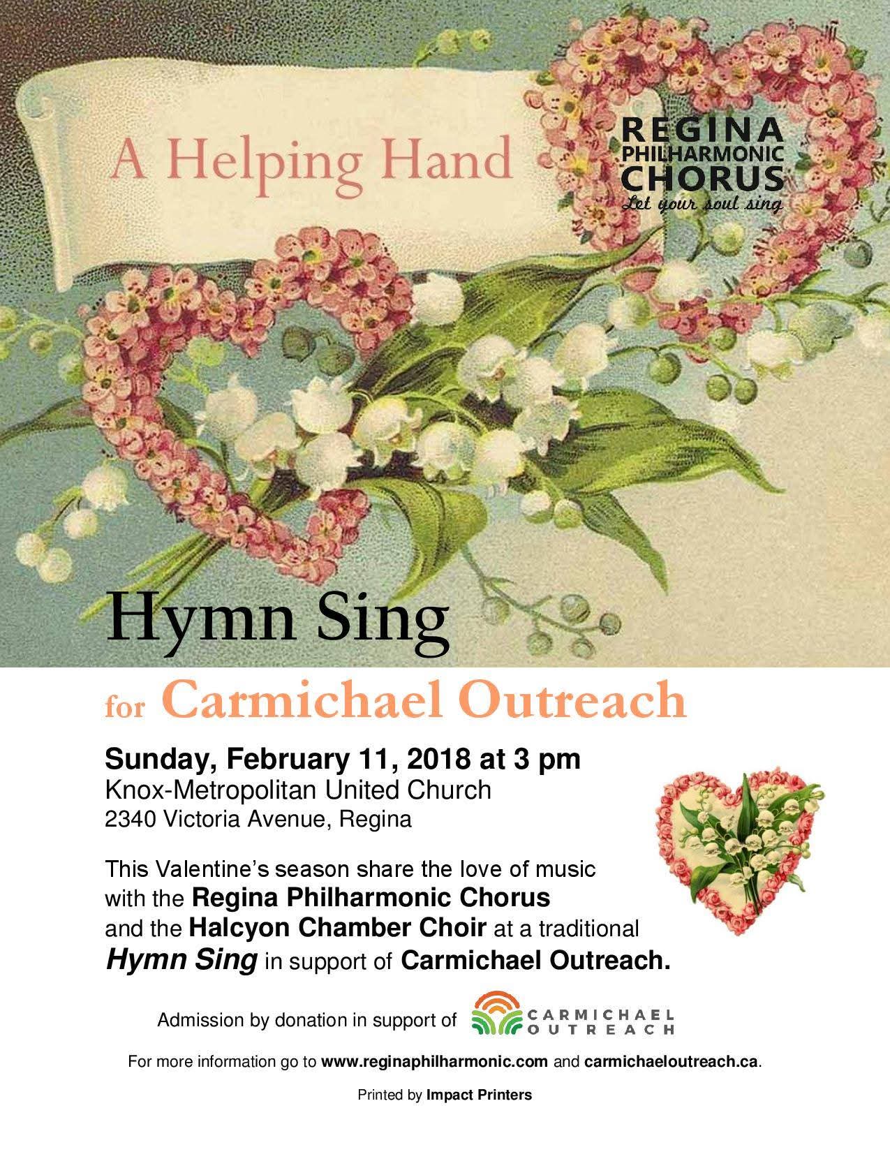Philharmonic Chorus: Hymn Sing<br/><span style='font-size:x-large;'>for Carmichael Outreach<br/>featuring Halcyon Chamber Choir</span>